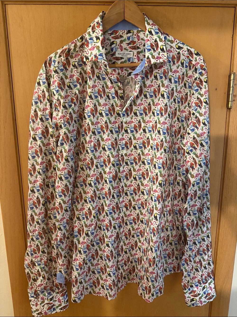 Neros Fumato Men's Tropical Bird-Print Button Down Shirt Multicolor Size XXXL